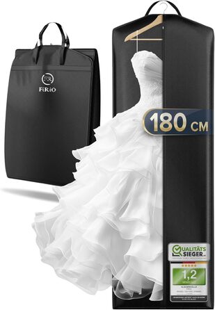 Чохол для одягу FiRiO® Premium, 180 см, чорний - для весільних та довгих суконь, пальто, зберігання та подорожей