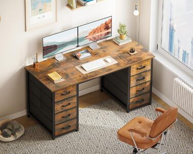 Комп'ютерний стіл Coleshome з 8 тканинними ящиками, 120x48 см, коричневий | Стіл для офісу, дому, вітальні