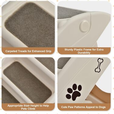 Сходинка для тварин SOARS, 4-ступенева, для собак та котів, з килимком з повсті, до 60 кг, антиковзаюча, для ліжка, авто, дивана (Бежевий)