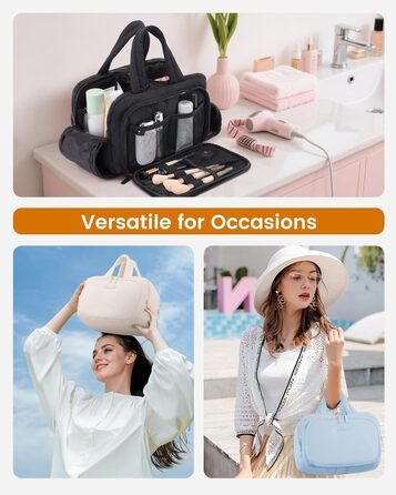Сумка для косметики OVEVOOK для жінок, велика, вагова, широка, водонепроникна косметичка з відділенням для мокрого, сумочка для макіяжу з ручкою для подорожей, чорна (L)