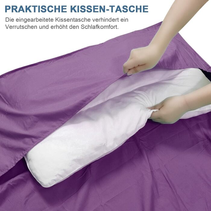 Спальний мішок туристичний 2в1 з мікрофібри, 220x95 см, для кемпінгу, хостелів та гірських притулків, зелений/фіолетовий