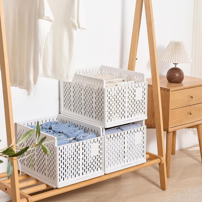RMAN 4-Piece Closet Organizer Stackable Foldable Closet Organizer for Drawers, Closet Organizer, Storage Boxes, Kitchen, Bathroom (Beige)