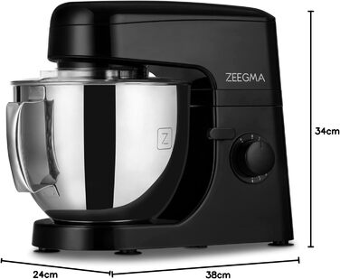 Кухонна машина ZEEGMA 2200W з чашею 6.5л з нержавіючої сталі, 7 швидкостей, планетарний міксер, для тіста та замішування