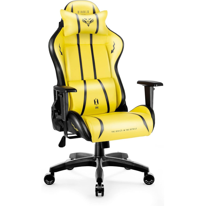 Ігрове крісло Diablo X-One 2.0 Electric Yellow L, ергономічне, регульовані підлокітники, подушки для шиї та попереку