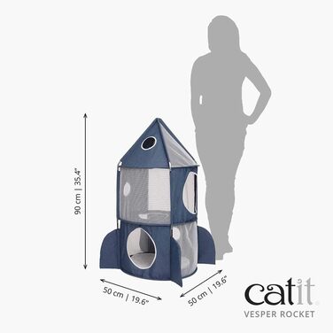 Catit 42001 Vesper Tower, rocket-shaped, with sleeping cushion, for cats, blue