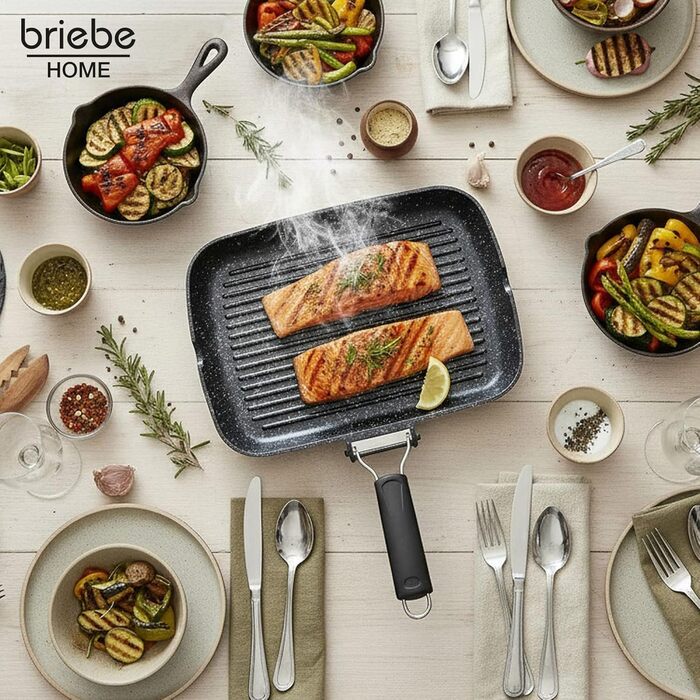 Гриль-сковорода Brieve Black Titanium індукційна, алюмінієва з антипригарним покриттям, складана, 34x24 см