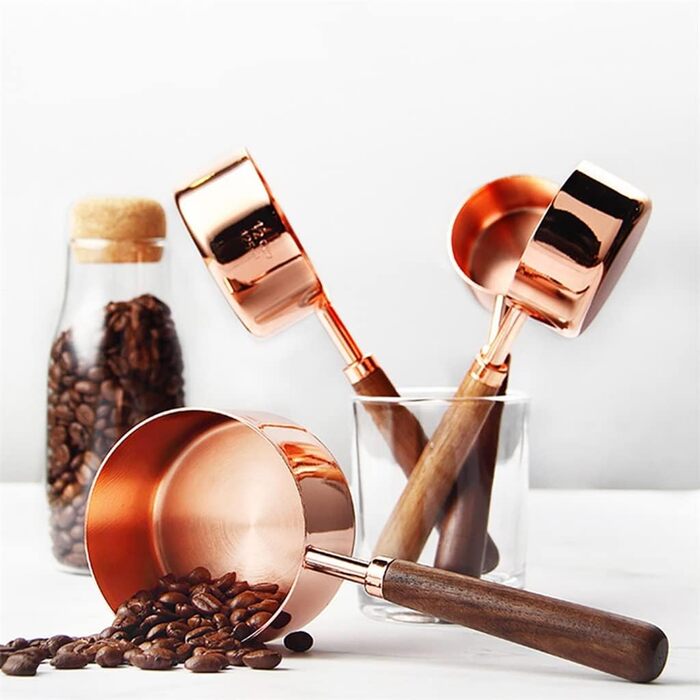 FBHappiness 8-Piece/Charge Stainless Steel Measuring Spoon Set with Walnut Wood Handle, Copper Measuring Cup Set for Baking and Cooking (Color: A, Size A