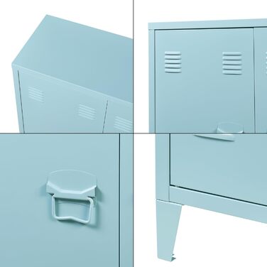 Металевий шафа [en.casa] Oripää для вітальні, офісу та майстерні, 90x80x33 см, з 2 дверцятами і регульованою полицею, сіро-блакитна
