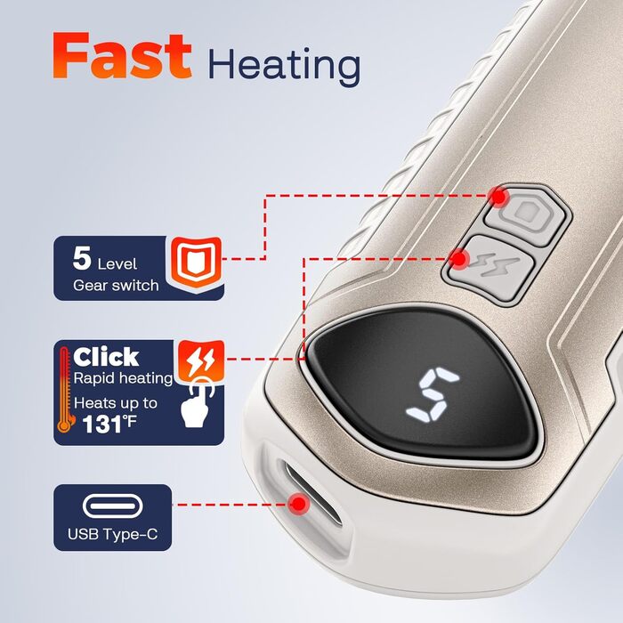 Електричні грілки для рук 2 шт., перезаряджувані, 6000mAh, компактні, надлегкі, 5 рівнів нагріву до 55°C, для кемпінгу (Хакі)