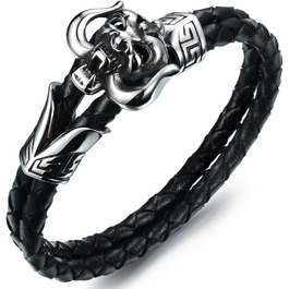 Чоловічий браслет JewelryWe, готичний, з черепом та демоном, шкіряний, з нержавіючої сталі, чорний/срібний