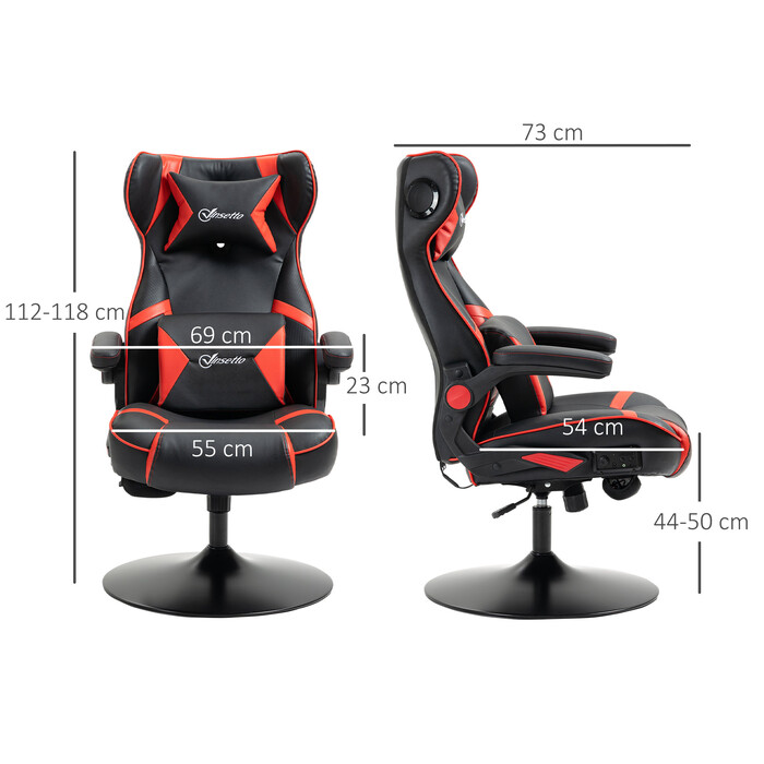 Vinsetto Adjustable Gaming Chair with Rocking Function, Ergonomic, Speakers, Lumbar and Headrest Support, Faux Leather