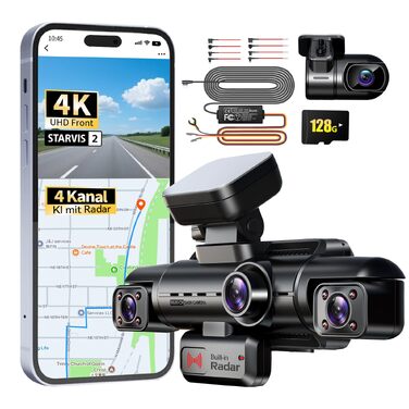 Автомобільний відеореєстратор 4K 360° з 4-канальною камерою та цілодобовим режимом паркування, N500, матово-чорний