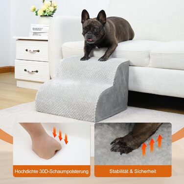 Сходинки для собак KSIIA, 3 ступені, 40 см, сірий колір. Ідеально для маленьких собак та котів. Зручні для доступу до ліжка, дивану, софи та автомобіля. Розміри: 40x57x40 см. Легко миються.