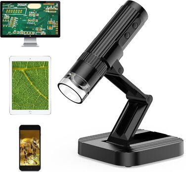 Цифровий мікроскоп WADEO USB HD з 50x-1600x збільшенням, портативна інспекційна камера, кабельне ручне збільшення з 8 LED та стійкою, сумісний з iOS, Android та планшетами (1080P)