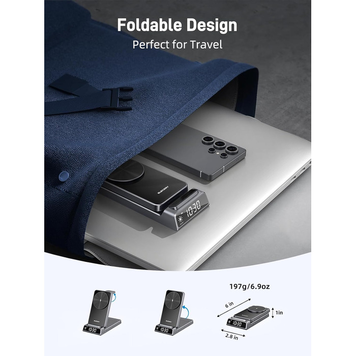 Бездротовий зарядний пристрій MagSafe 3-в-1 для Samsung Galaxy Fold/Flip, S24/S25 Ultra, Watch Ultra/8/7/6, Buds 3/3 Pro (Білий/Сірий)