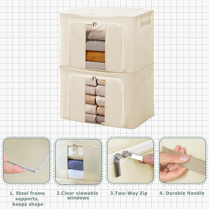 Органайзери для зберігання постільної білизни та одягу 2 шт. - Складані коробки для шафи та гардеробу (Сірий-24L, Хакі-100L)