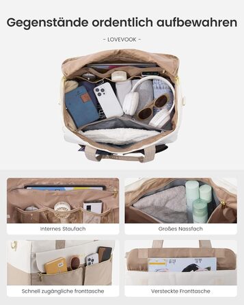 Сумка-валіза LOVEVOOK для жінок, 45L, валіза-рюкзак, сумка для подорожей, клінічна/пологова сумка, спортивна сумка з відділенням для взуття та мокрих речей, для авіаперельотів, тренажерного залу (зелений+бежевий, 45L з відділенням для взуття)