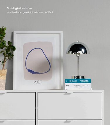 Mokebo® LED настільна лампа бездротова, акумуляторна, з регулюванням яскравості та USB-C, 'The Lighthouse', вінтажна лампа-горщик, грибний світильник та настільна лампа кольору тауп, метал, з батареєю, тепле біле світло, сріблястий колір