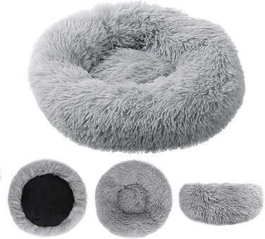 Кругле ліжко для котів та маленьких собак 50x50 см, плюшеве, м'яке, знямне, для дому, кольору імбиру (світло-сірий)