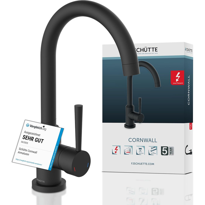 Кран кухонний SCHÜTTE Cornwall, 360° поворотний, чорний, з однорідним змішувачем для раковини