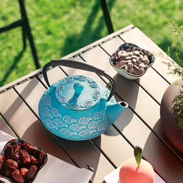 Cast iron teapot, Japanese teapot with infuser for loose tea, 800ml teapot suitable for stovetops, with enameled interior coating, cloud pattern, 27oz Green (Sky-blue)