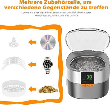 Ультразвукова мийка KECOOLKE для прикрас, ювелірних виробів, монет та годинників з цифровим таймером