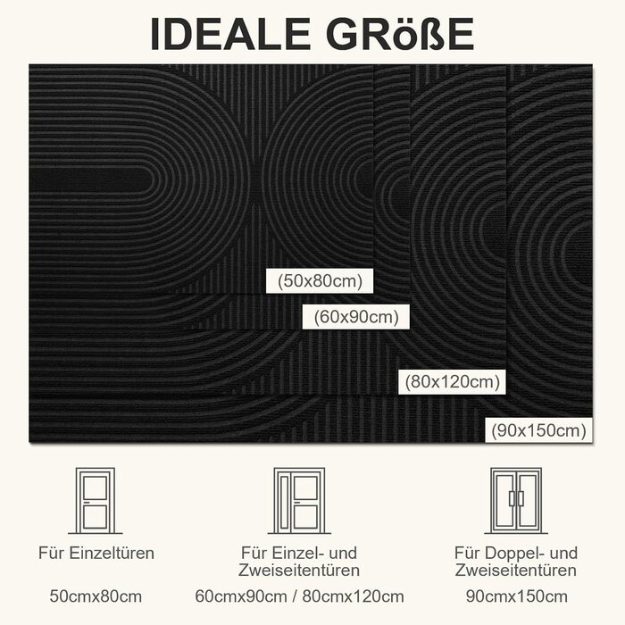 Килимок вхідний FEOMOS 60x90 см, протиковзний вологопоглинаючий килим для дому, передпокою та кухні, чорний