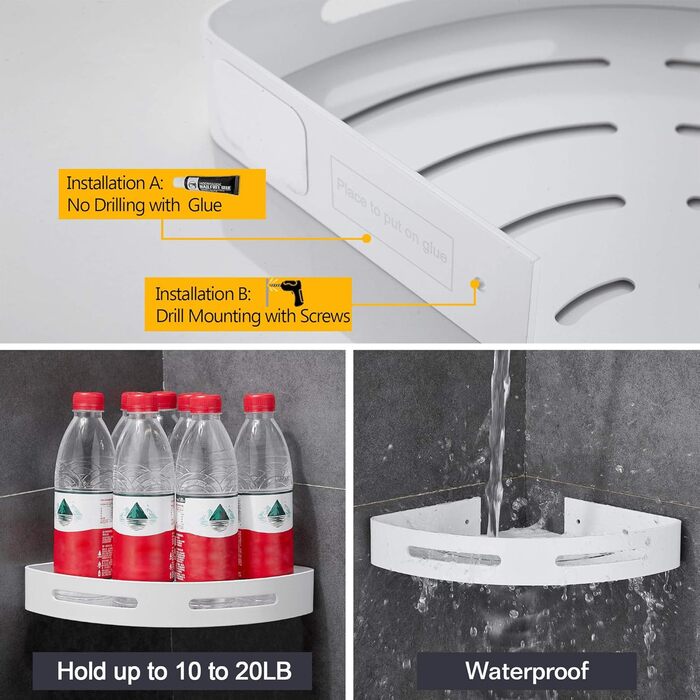Hoomtaook Shower Shelf Shower Caddy White No Drilling Corner, Bathroom Shelf Bathroom Caddy Aluminum Shower Basket Bathroom Organizer Accessories Matte Finish Shower Baskets & Shower Shelves 2 Pieces with Hooks White