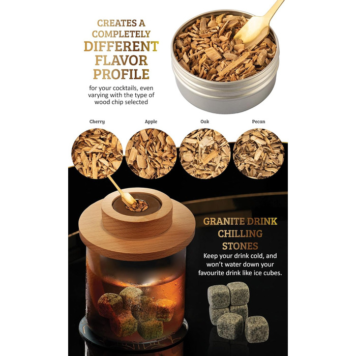 Набір для копчення віскі: коктейлі, бурбон, сир, м'ясо. З факелом та рецептами. 4 смаки, без бутану