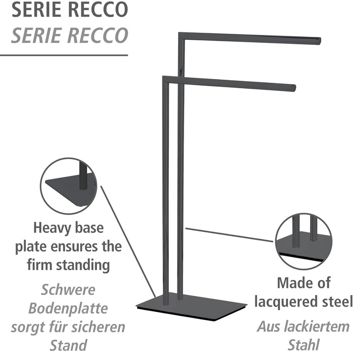 Підставка для рушників WENKO Recco, чорна, з нержавіючої сталі, 48 x 80.5 x 20 см