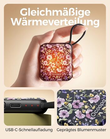 Електричні грілки для рук Ocoopa 2 шт., багаторазові 4000mAh, USB, 3 рівні нагріву, до 52°C, подарунок на Новий Рік, для зими, катання на лижах, подорожей та активного відпочинку, UT5 Nano Wiesengeflüster (Ocoopa x Artist Edition) (Nachtlicher Garten (Oco