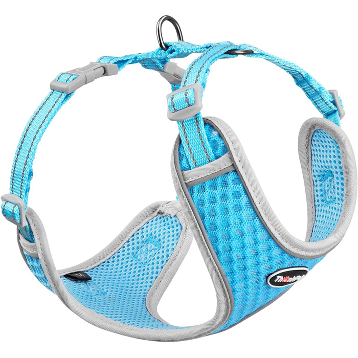 Шлейка для собак ThinkPet No-Pull, дихаюча, для малих, середніх та великих собак, регульована, м'яка, для прогулянок, безпечна, з контролем, з підкладкою, світловідбиваюча (Блакитна, L, 1 шт.)