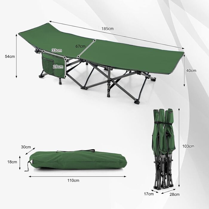 GYMAX Складне кемпінгове ліжко 185 x 67 x 54 см. Зручне та портативне ліжко для відпочинку на природі. Максимальне навантаження 270 кг, матеріал Oxford.