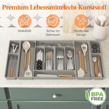 Органайзер для столових приборів Lifewit, 51.6x42 см, на 60 приборів, знімний тримач для кухонного начиння, пластиковий лоток для ложок, ножів, виделок (81.6 x 42 x 5 см)