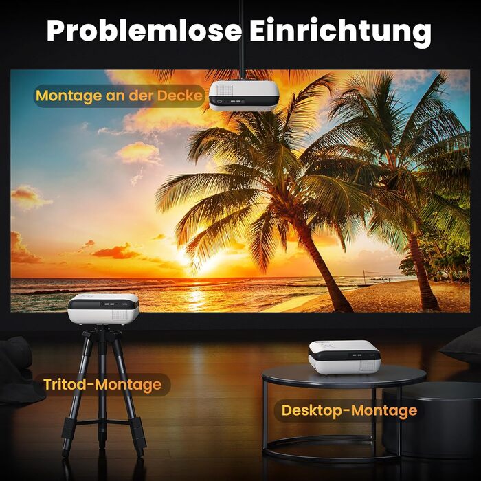 HOPVISION Beamer: проєктор 9500 люмен, 4K, Bluetooth, Full HD 1080p для домашнього кінотеатру. Сумісний зі смартфонами, HDMI, USB, ноутбуками, Fire Stick, PS5