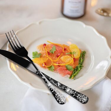 Набір столових приборів Xiaoyu 20 предметів, чорний, з дизайном черепів, готичний, нержавіюча сталь, на 4 особи. Столові прибори на Хелловін