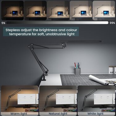 Світлодіодна лампа для робочого столу, кріпиться на край столу, архітектурна лампа з адаптером QC3.0, лінза Френеля, чорна