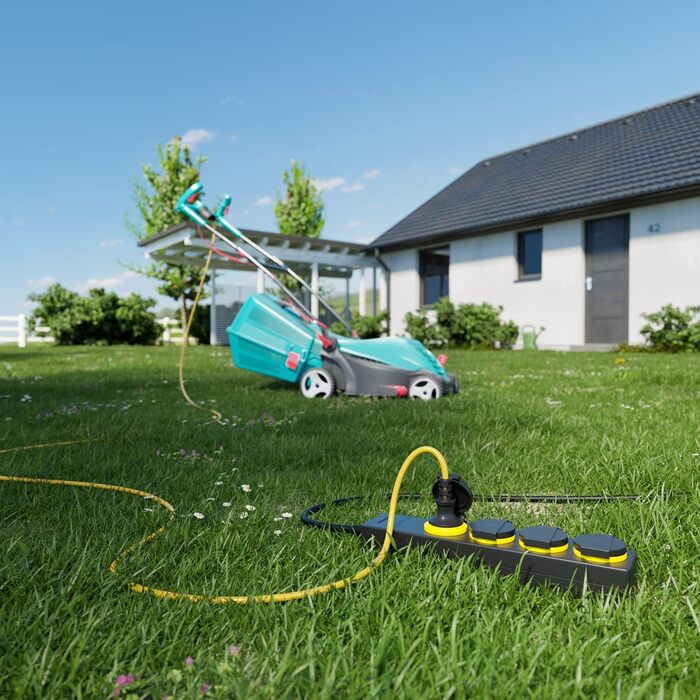 deleyCON Розподільник розеток на 4 розетки для вулиці з 5м кабелем, IP44, вологозахищений, для саду, тераси, балкону, гаража