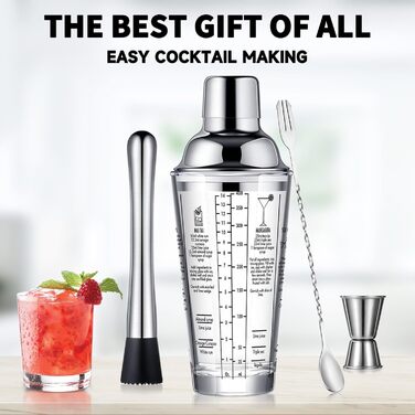 Набір бармена Obaly Barkeeper Kit 11 предметів: шейкер, мадлер, аксесуари для коктейлів. З бамбуковим підставкою, рецептами та інструкцією. Прозорий.