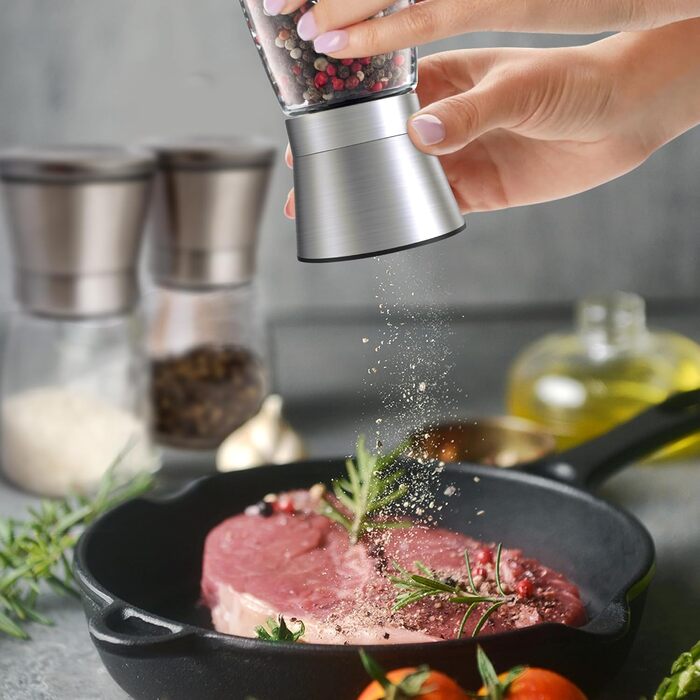 Набір меланець для солі та перцю KitchenBoss з керамічним жорном, з нержавіючої сталі, для солі, перцю, чилі (без наповнювача)