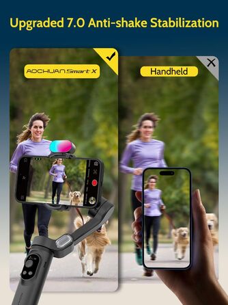 Стабілізатор для смартфона AOCHUAN 3-осьовий з функцією розпізнавання обличчя, вбудованим світлом, 1/4 дюйма, для iPhone 16/15 Pro, Android, TikTok - Smart X Kit, Чорний