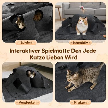 Килимок-ігровий для котів з тунелем та мішечком, інтерактивна іграшка, активний центр для котів, килимок для полювання, інтелектуальна іграшка, 100x100 см