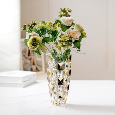Ваза для квітів ручної роботи у формі діаманта, позолочена скляна ваза 29.5 см для декору дому, весілля, офісу та святкування