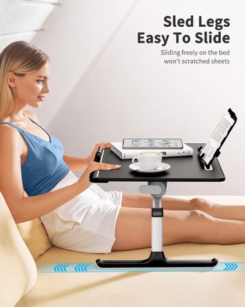 Столик для ноутбука SAIJI 60x45 см з регульованою висотою, з підставкою для книг, ящиком та кріпленням для планшета. Чорний.