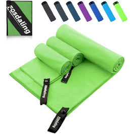 Набір з 3 рушників з мікрофібри - великий 200×100 см та 2 маленьких 80×40 см, швидковисихаючі спортивні рушники з мікрофібри, для подорожей, ванни, фітнесу та пляжу (зелений)