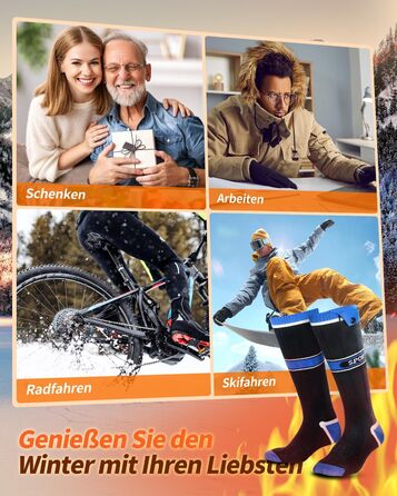 Гріючі шкарпетки 2026 Upgraded з акумулятором 5000mAh*2, 3 режими нагріву, 360° обігрів, для жінок та чоловіків, для катання на лижах, полювання, походів, миючіся, універсальний розмір, блакитні