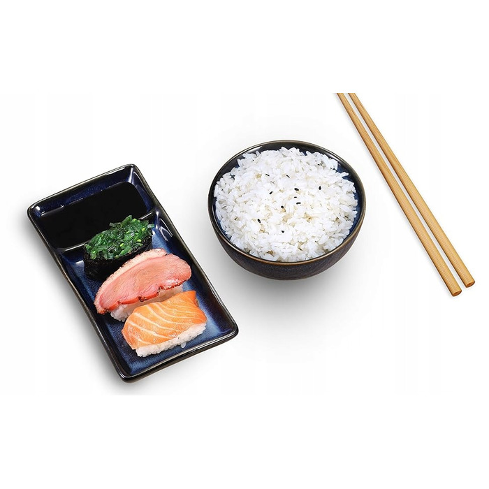 Набір для суші Misaki, сіро-блакитний: 2 тарілки, 2 піалки, 2 пари паличок