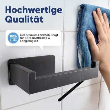 Тримач для туалетного паперу WOHNHELD Premium з гальмом-стопором, без свердління (на клейкій основі), нержавіюча сталь, чорний, правий