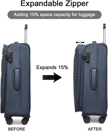 Валіза British Traveller синя 24'' (L) – м'яка, легка, текстильна, на 4 колесах, з TSA-замком, для подорожей, ручна поклажа