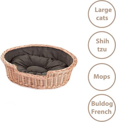 Wicker Dog Basket for Dog and Cat, Dog Bed, Cat Bed with Cushion, Pet Basket, Woven Cat Basket, 60x43 x H19 cm